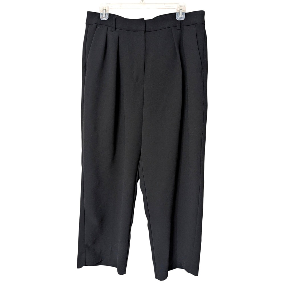 Banana Republic Pleated Wide Leg Pants Black High Rise Trousers Size Petite 12